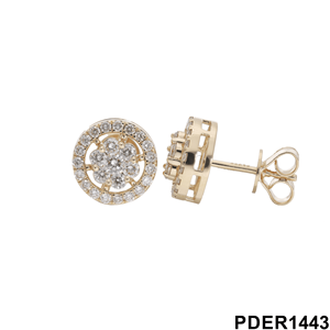 14K Yellow Gold Rhodium Plated Round <b>Stud</b> <b>Earrings</b> with 0.99CTW Natural Diamonds Women's Elegant Statement Jewelry - Product Image 2