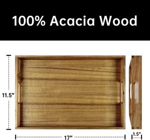 Plateau de bureau en bois d'acacia avec poignées-Plateau en bois décoratif de 17 pouces-Parfait pour l'organisateur de plateau de papier de bureau à domicile - Product Image 2