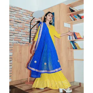 Vestido de Fiesta Largo con Lentejuelas Amarillo Brillante, Dupatta Lehariya, Vestido de Gala con Detalles Decorativos de Rayón en Varios Tamaños - Product Image 5