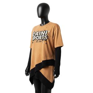 Camiseta Oversize de Doble Capa de Algodón Jersey GSM para Mujer, Color Camel y Negro, con Logotipo Estampado en Serigrafía - Product Image 4