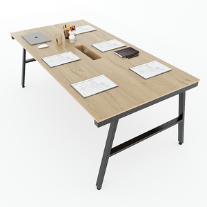 Mesa de Conferencia Moderna Minimalista de 200x100cm, de Madera Contrachapada con Revestimiento de Melamina y Patas de Hierro - Product Image 1