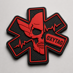 Oxytag 3D Rubber Patch <b>Skull</b> Cross Red Black Embossed Sew-On Patch Wholesale Rate OEM Custom PVC Rubber Patches Cheap price - Product Image 2