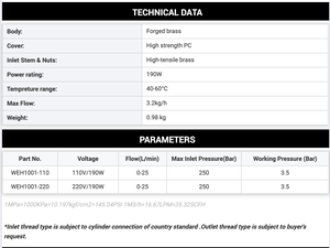 Régulateur <span class=keywords><strong>de</strong></span> gaz CO2 chauffé DEM WEH1001 pour soudage MIG TIG - Product Image 4