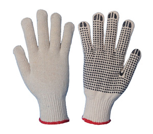 <b>Bleached</b> White Polyester/Cotton Blend Twill Style Durable Anti-Slip Gloves PVC Dots Light Duty Four Seasons Bulk Supplier - Product Image 2