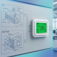 Thermostat numérique T6861 à 3 vitesses pour ventilo-convecteur carré 2/4 tuyaux, fonction carte-clé, 220V, ignifuge PC+ABS, design moderne pour villa