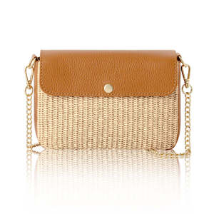 Bolso bandolera italiano hecho a mano con solapa de rafia y cuero-PS638 - Product Image 4