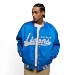 Chaqueta Bomber Personalizada Unisex de los Detroit Lions, Azul, con Cierre Completo, Estilo Universitario, para Golf y Béisbol - Product Image 4