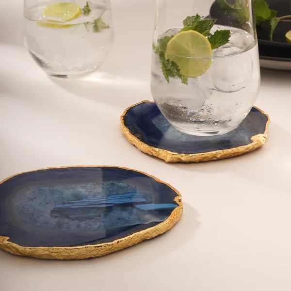 Polished Natural Crystal Rose Quartz Agate Slices Resin Coaster with Gold Rim Design Engraved for Home Decoration Angel Style
