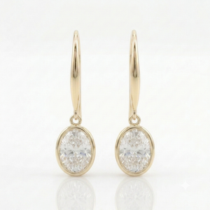 18K Yellow Gold Oval Cut <b>Dangle</b> Bezel Setting <b>Earrings</b> Lab Grown <b>Diamond</b> IGI Certified Women's Classic Style Everyday Wear - Product Image 2