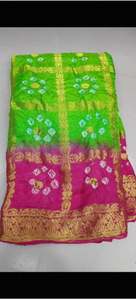 Elegante Sari Bandhej de Seda con Arte Étnico, Clásico Sari Bandhani de Seda con Arte, al Mejor Precio del Fabricante de la India - Product Image 3