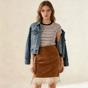 Hot Sale on Temu 2026 Vintage Plaid Suede Natural Waist Crocheted Breathable <b>Pencil</b> <b>Skirt</b> for Office & Daily Wear for Women - Product Image 2