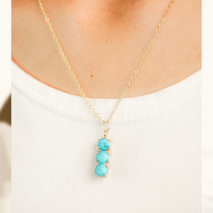 สร้อยคอจี้หินสามก้อนประดับอัญมณีสีทองพลอยเทอร์ควอยซ์925สร้อยคอเงินสเตอร์ลิงเครื่องประดับแฟชั่น - Product Image 5