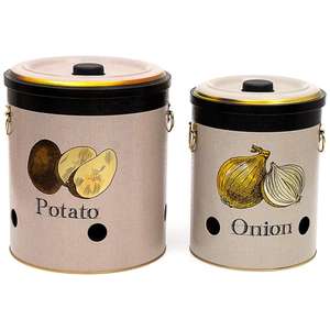 Juego de cubos de almacenamiento de patata y cebolla de metal Dia 225x240mm (2 piezas) Diseño de textura de lino inspirado en café vintage
Diseño Azura - Product Image 1