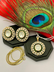 Conjunto de colgante de polki tradicional con pendientes para mujeres y niñas, ideal para bodas, novias, festivas, étnicas, informales y de fiesta - Product Image 3