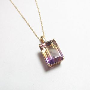 Collier pendentif en argent Sterling 925 fait à la main améthyste bicolore naturelle citrine cristal taille émeraude bijoux en pierre de guérison - Product Image 5