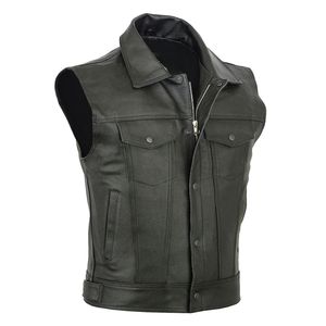 Venta al por mayor personalizado de cuero bordado motociclista estilo sin mangas impermeable transpirable elegante chaleco informal de los hombres - Product Image 1