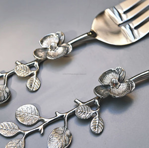 Indian Handicraft Embossed Branch Design Metal Salad <b>Server</b> Set for Weddings Hotels Restaurants and Parties - Product Image 4