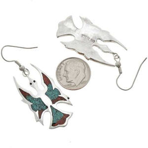 Pendientes colgantes de Coral turquesa estilo Navajo Sterling Waterbird 0093 incrustaciones de ajuste de bisel de moda para aniversario - Product Image 3