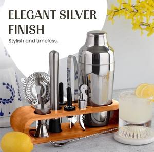 Premium Stainless Steel Bar Tool Set with Bamboo Stand Complete <b>Cocktail</b> <b>Making</b> <b>Kit</b> Durable Elegant Home Bar Essential - Product Image 2