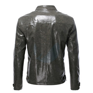 Veste en cuir de mouton pour hommes, style rue, meilleur coupe-vent avec col ras du cou, fermeture éclair, logo personnalisé, vente en gros - Product Image 2