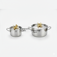 A.H. Ensemble de Pots Royaux Décoratifs Casserole Martelée à la Main avec Couvercle Papillon Doré Décoration de Table pour Fête Mariage Ustensile Sautpan
