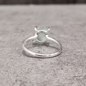 Bijoux en pierre brute bague pour femme aigue-marine naturelle pierre précieuse brute mars pierre de naissance broche bande bijoux bague en argent Sterling 925 - Product Image 5
