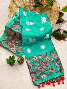 Sari en coton tissé à la main, collection indienne élégante de créateur, longueur au sol, tissu léger, pièce de chemisier pour mariage, fête de mariage - Product Image 6