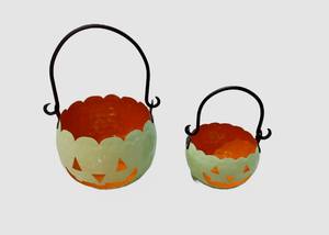 Seau d'Halloween en métal noir en forme de citrouille, porte-bonbons suspendu, design Jack O Lantern, décoration festive de table et suspendue - Product Image 5