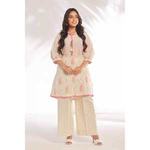 Conjunto de Traje para Mujer sin Costuras, Estampado Jacquard, Color Blanco Hueso - Product Image 4