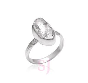 Bague classique en argent sterling 925 plaqué or, sertie de pavés, de forme fantaisie, en diamant Herkimer brut naturel fait à la main, qualité AAA, tendance - Product Image 3