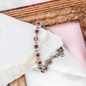 2024 Latest High Quality Garnet Faceted Cut Gemstone Cubic Zircon 925 Sterling <b>Silver</b> <b>Bracelet</b> Handmade Trendy Wedding Party - Product Image 2
