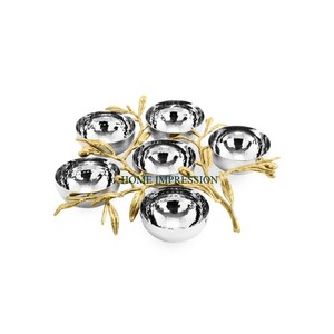 Cuenco de acero inoxidable 6 en 1 al por mayor, cuenco de metal con virutas y DIP con mango de rama de árbol, juego de vajilla, tuercas, cuencos para aperitivos, esmalte brillante - Product Image 4