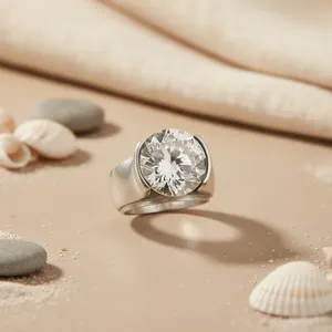 Romantic Fashionable Silver Solitaire <b>Ring</b> with Cubic Zirconia Inlay Setting <b>Statement</b> Jewelry for Women Copper Material - Product Image 2