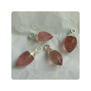 Quartz Rose Olive à facettes breloque en argent 925 breloques en pierres précieuses naturelles avec paramètres en argent sterling 925 - Product Image 3