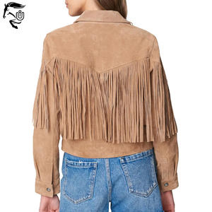 Veste en cuir de cowgirl western personnalisable pour femmes débridées fermeture à boutons en denim respirant coton à rayures frangées solide - Product Image 6