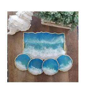 Modern Resin Serving Tray and Coaster <b>Set</b>, Premium Quality Food, Snack & Beverage Tray for Home Use - Product Image 3