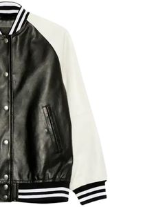 Veste universitaire pour homme en noir et blanc, manches en cuir PU, corps en laine mélangée, col côtelé, boutons pression, streetwear, fabricants OEM personnalisés - Product Image 3