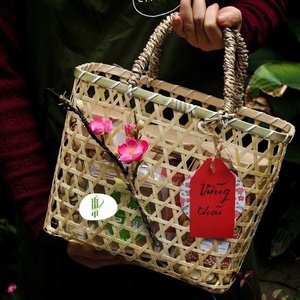 Handwoven <b>Wicker</b> Gift <b>Basket</b> Bamboo <b>Handle</b> <b>Basket</b> Natural <b>Basket</b> for Holiday Wedding Business Gifting - Product Image 1