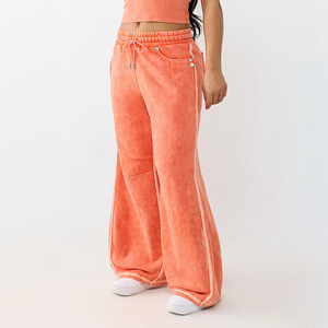 orange color Baggy Sweatpants Heavyweight Fleece Wide Leg acid Drawstring Sweat Pants,Casual Lounge Joggers with Pockets Slacks - Product Image 2