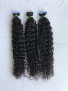 Top Premium 100% Raw Remy Virgin Cambodgien Indian Hair Extensions 24 ''Kinky Curly Tape Fournisseur Indien Exportation En Gros - Product Image 3