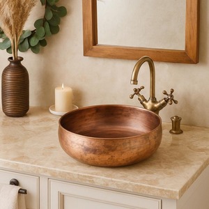 Luxury Modern Single <b>Bowl</b> Copper <b>Bathroom</b> <b>Sink</b> Antique Finish Handmade One Hole Home Hotels Office - Product Image 3