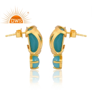 Superventas Plata de Ley 925 18K Flash chapado en oro Aqua Calcedonia piedra preciosa Stud pendiente Demi joyería fina para mujer - Product Image 4