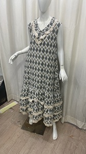 Mujer elegante encaje estampado solapa Maxi nuevo diseño sin mangas de un solo pecho 100% algodón cintura Natural lavable tejido - Product Image 4