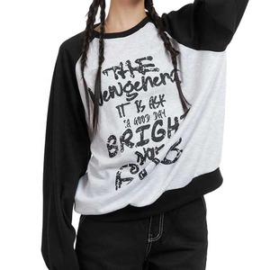 Custom Printed <b>Black</b> Pullover for <b>Women</b> Oversized Drop Shoulder Design Acid Wash Technique Streetwear Loose Long Winter Front - Product Image 3