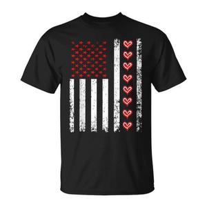T-shirt con cuori della bandiera americana per San Valentino per coppie - Product Image 1