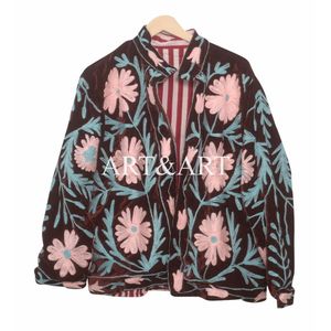 Women's Handmade Embroidered Suzani Jacket Indian Cotton Quilted Coat <b>Kimono</b> <b>Robe</b> <b>Long</b> Boho Style Floral Design jacket - Product Image 6