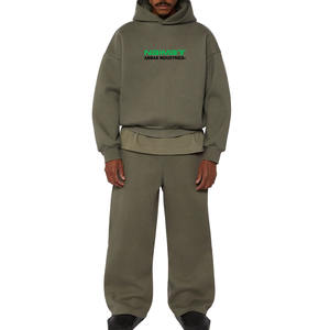 Personnalisez votre marque hiver surdimensionné sweats à capuche et pantalons évasés ensembles 220g français éponge survêtement/unisexe/survêtement/2 pièces ensembles - Product Image 1