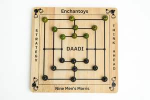 Jeu de société en bois Enchantoys Daadi Nine Mens Morris, jeu de stratégie classique, fait à la main, divertissement familial, jeu pour enfants et adultes - Product Image 5