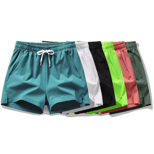 Shorts de sport mi-taille pour hommes, style décontracté, joggers, boardshorts, séchage rapide, fermeture à cordon, tissu peigné Spandex/Polyester, couleur unie - Product Image 1