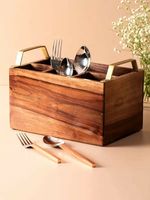 Organisateur de Couverts Artisanal Rustique Vintage en Bois de Mangue et d'Acacia Écologique, Durable, Léger et Personnalisable – Repose-cuillères et Pinces pour Casseroles